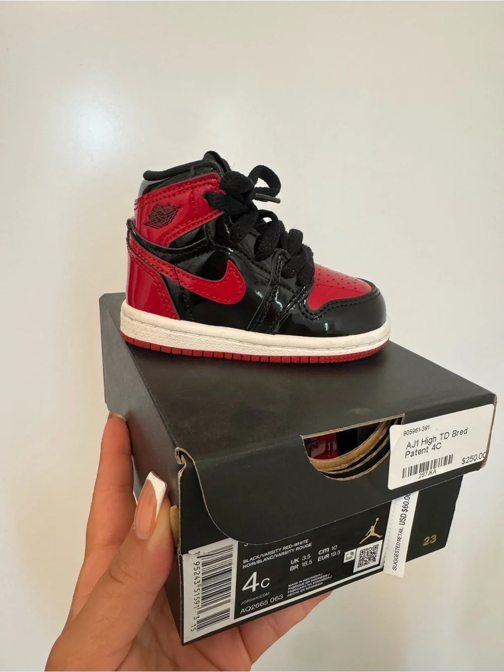 Nike Kids Air Jordan 1 High TD Black & Red Patent Leather Sneaker